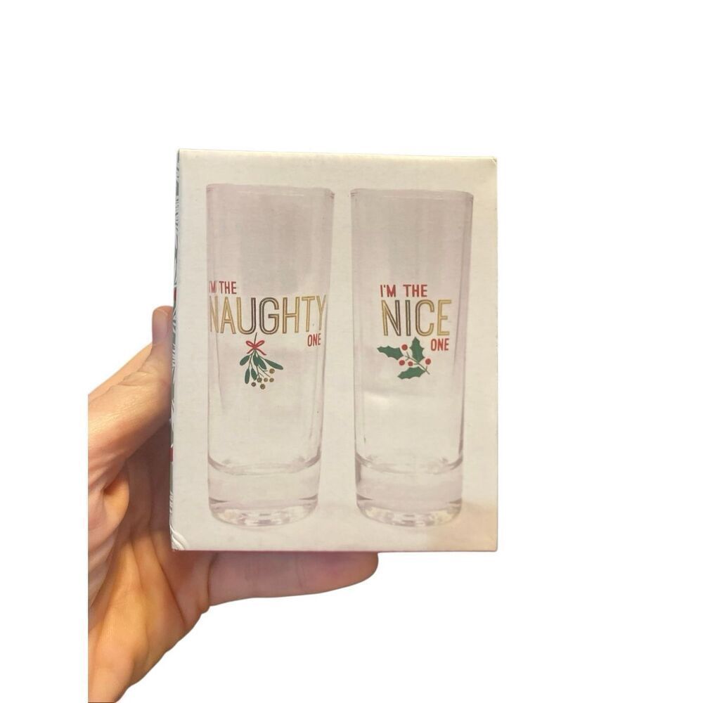 NWT Two’s Company Holiday Shot Glasses set of two I’m the naughty one I’m the ni